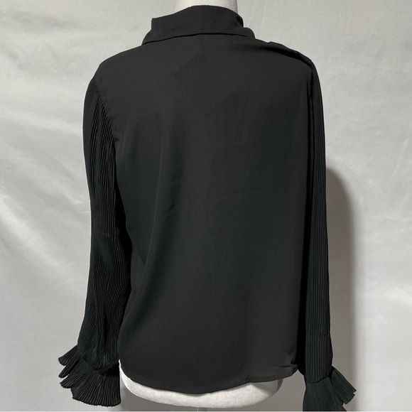 New Area Stars Pleated Puff Sleeve Button Down Blouse Lee Black Size Small - Picture 10 of 16